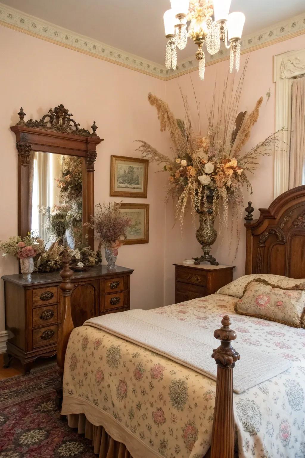 Dried blossoms bring an ageless touch of nature to the design.