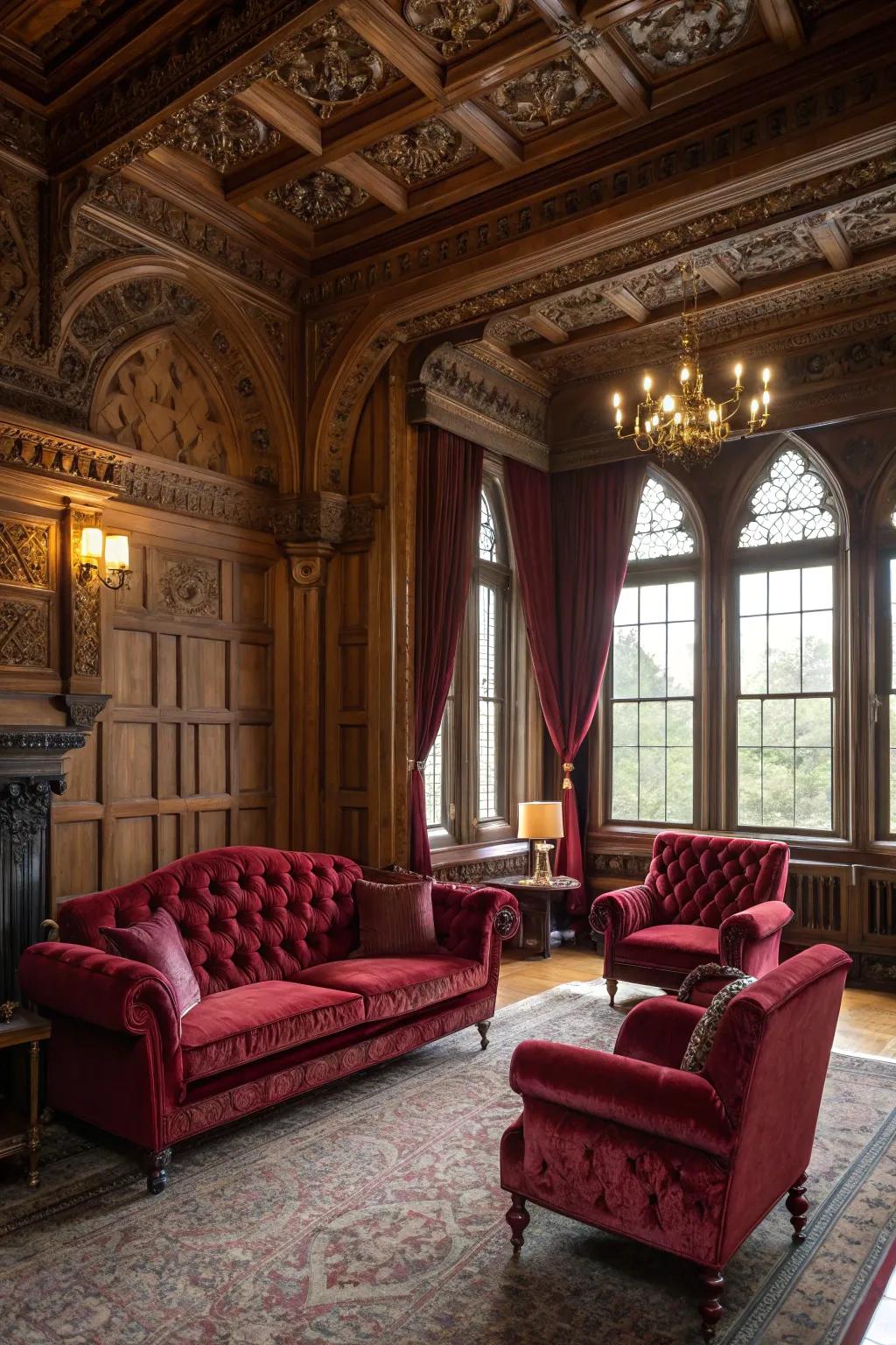 Plush furnishings add ornamentation and comfort.