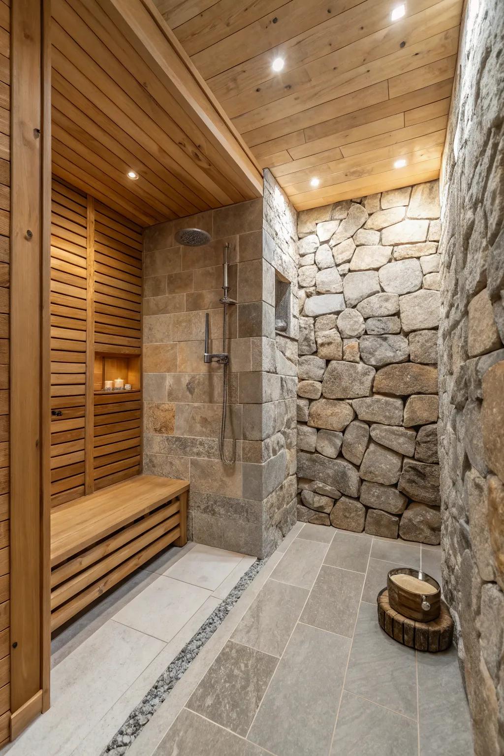 Natural elements create a spa-like experience.