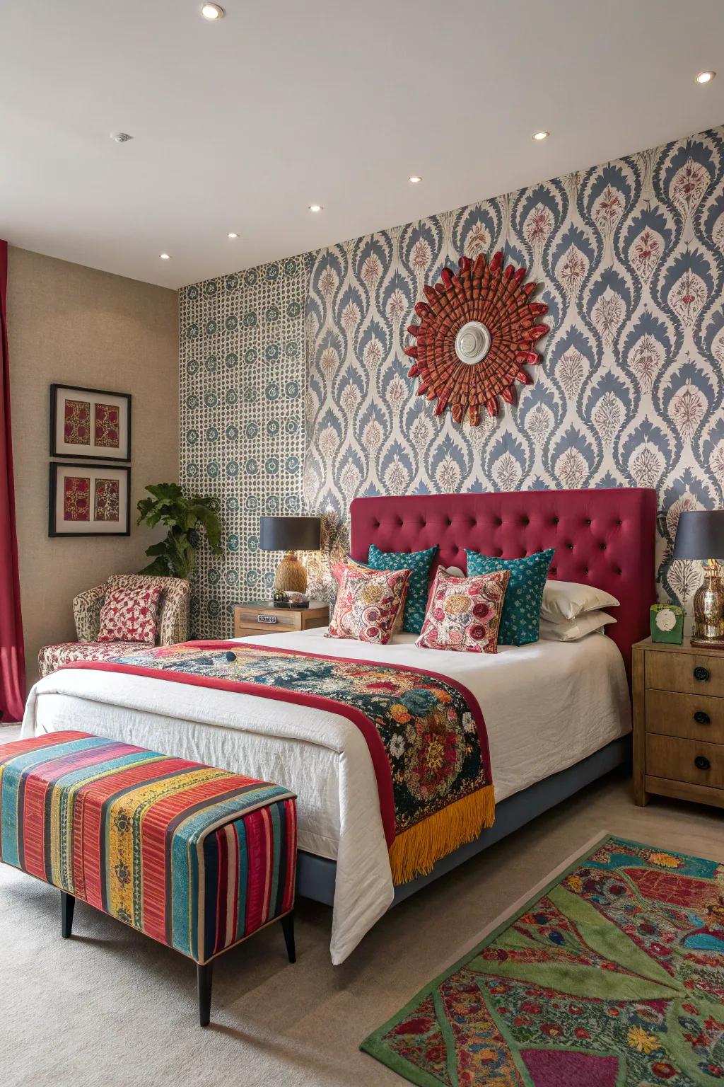 Patterned wallpaper creates a bold statement.