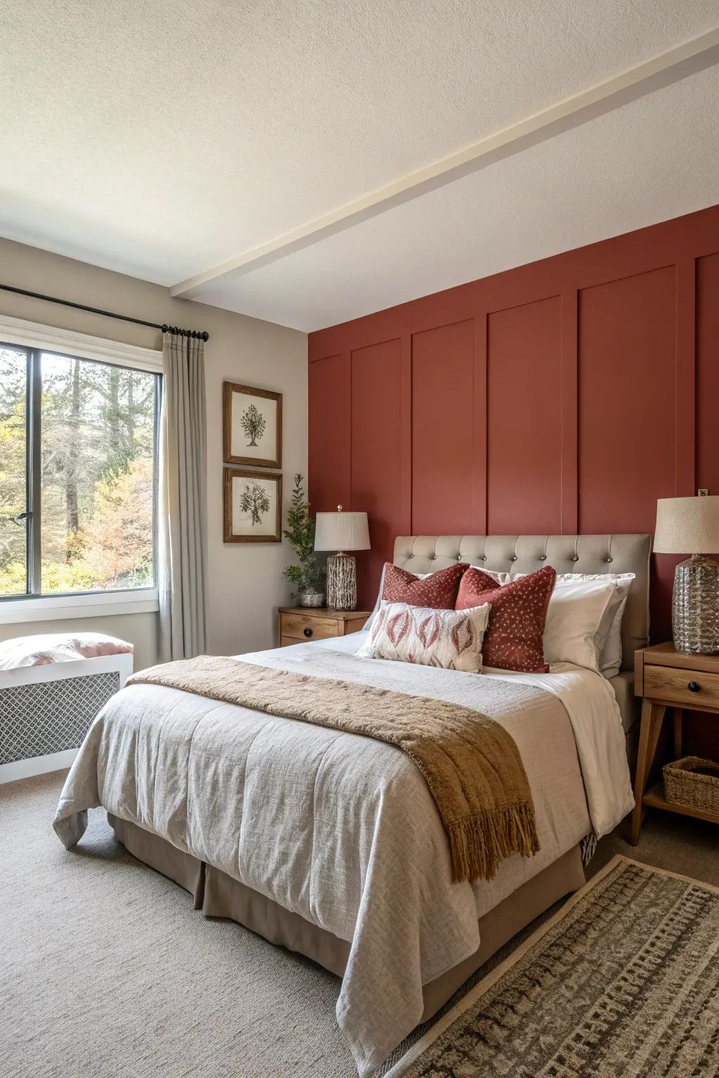 A striking accent wall creates an eye-catching centerpiece.