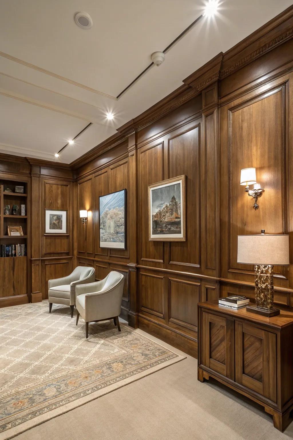 Elegance and depth through timber wainscoting.