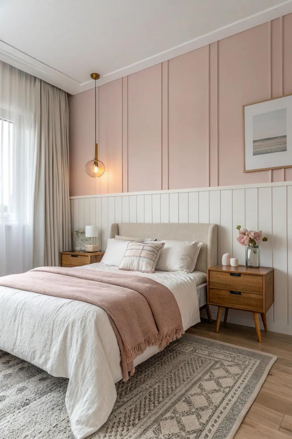 Dual-tone surfaces bring sophistication to a sleeping quarters.