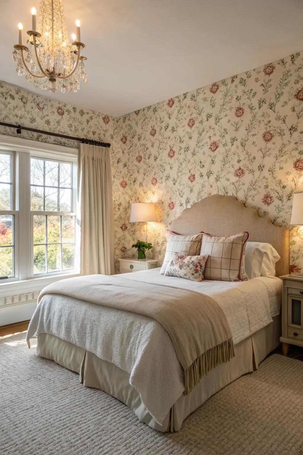 Textured wallcoverings add dimension and coziness to sleeping quarters.