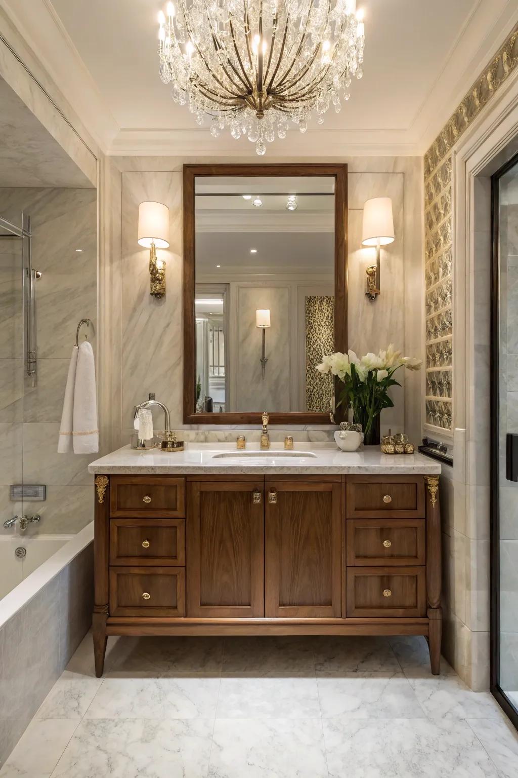 Make a bold statement with a freestanding chestnut vanity.