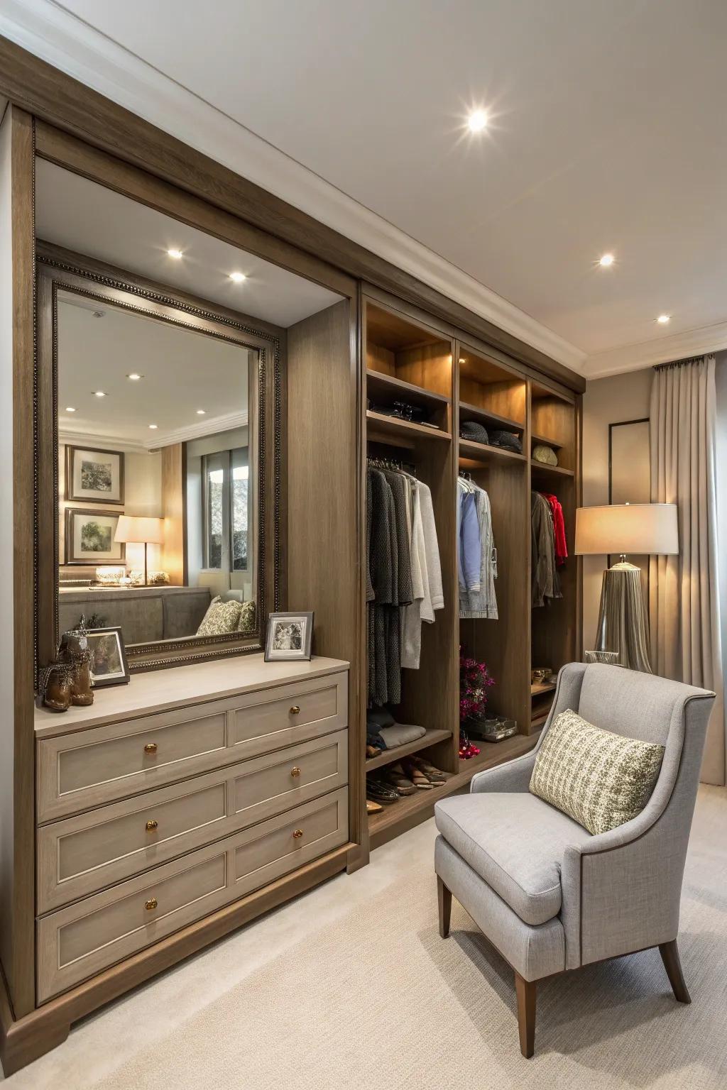 A wardrobe integrating a snug dressing zone.