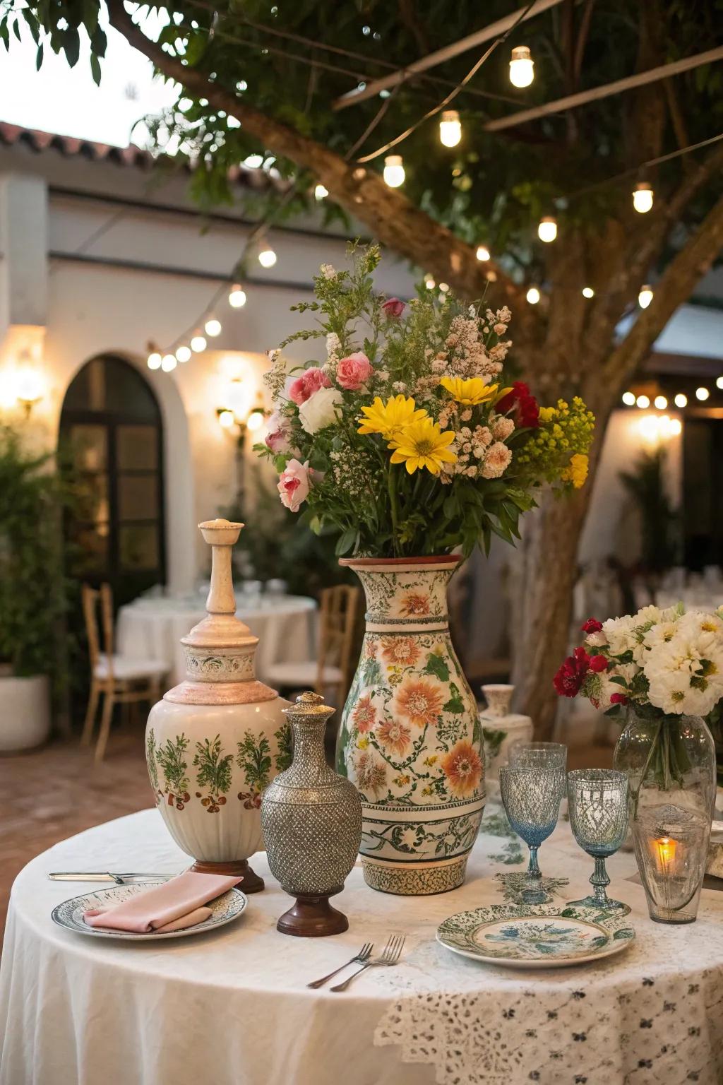 An eclectic mix of vases adds character and charm.