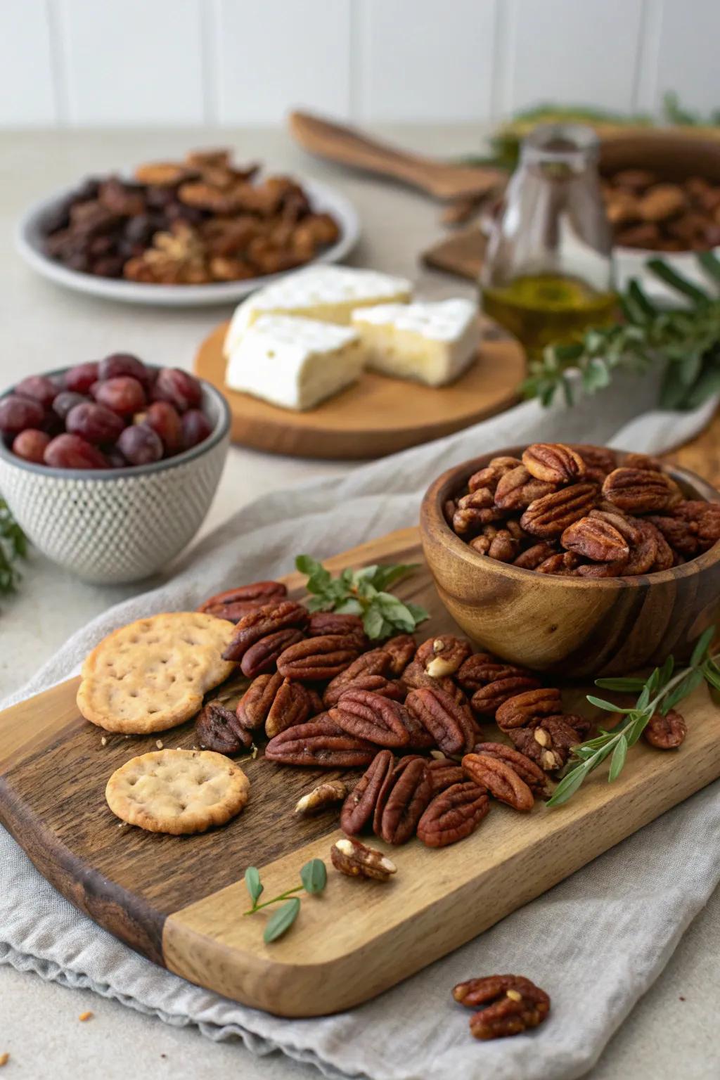 Gourmet nuts add crunch and variety to the board.