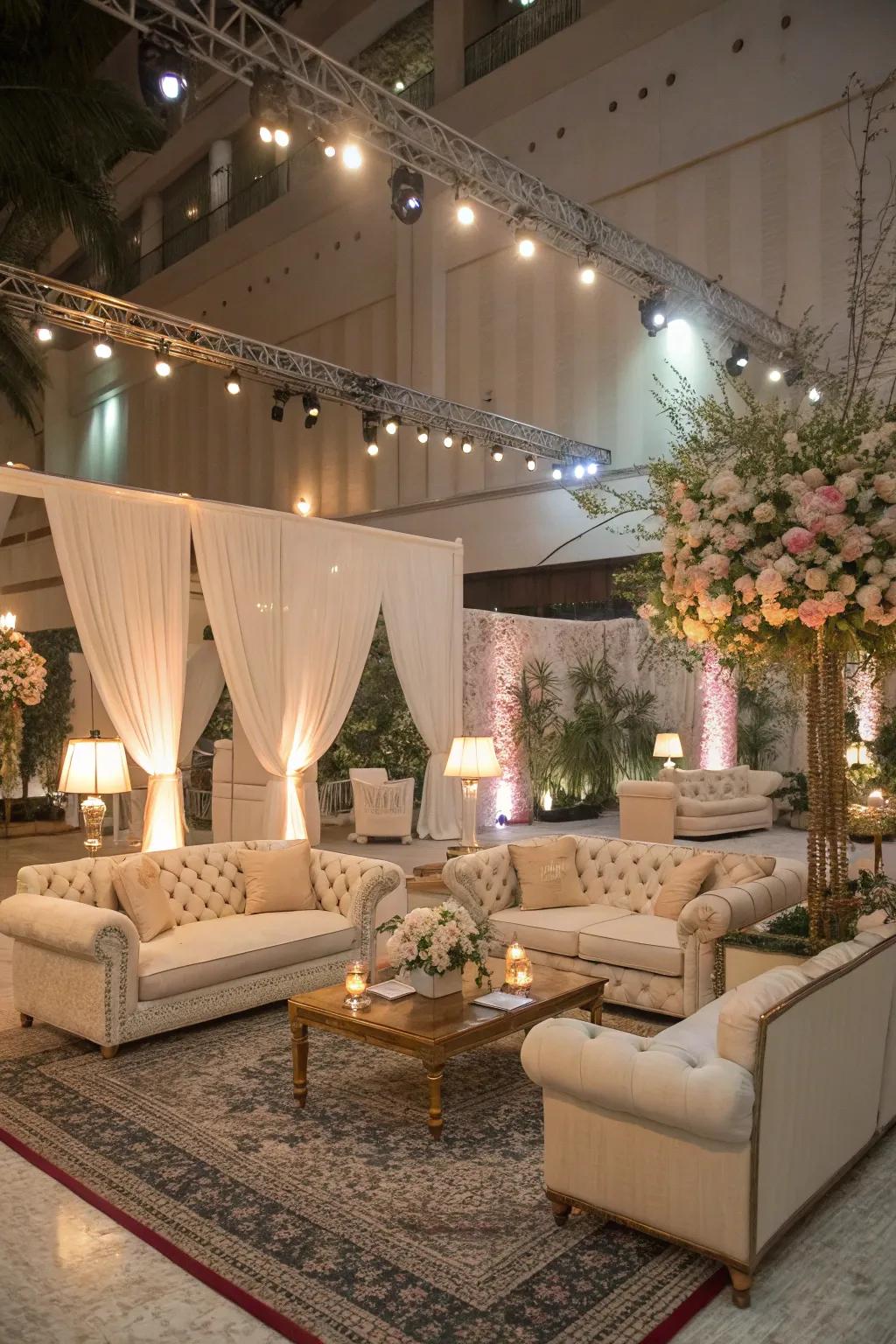 A cozy reception zone encouraging guests to unwind and relax.