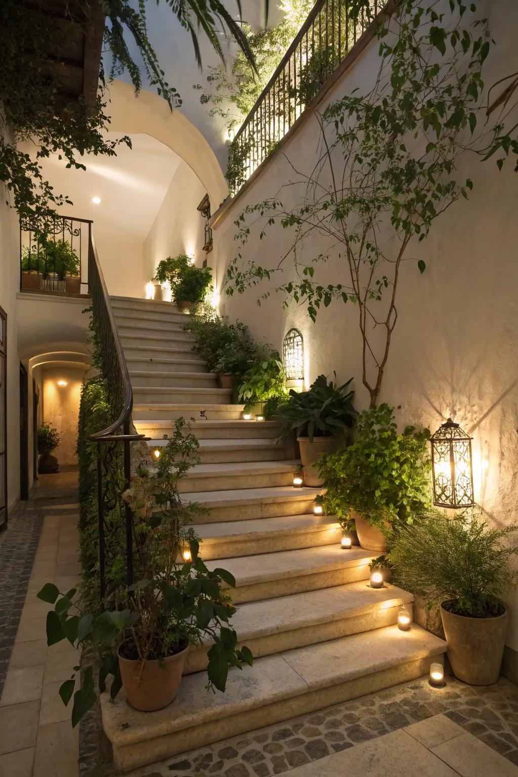 A cultivated route sensation conveys the freshness of the outdoors to this stairway.