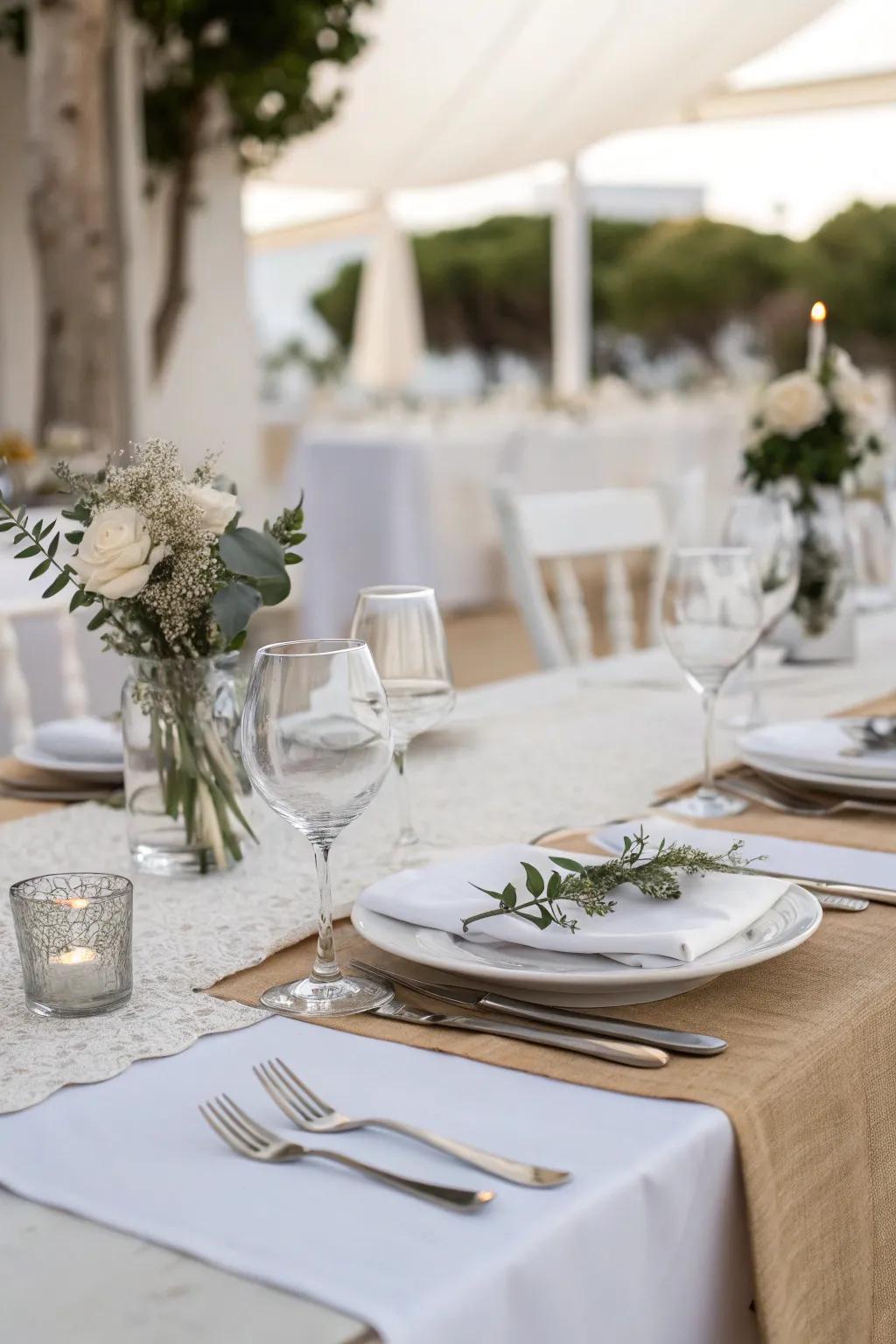 Minimalist sophistication cultivates a contemporary and breathtaking wedding table configuration.