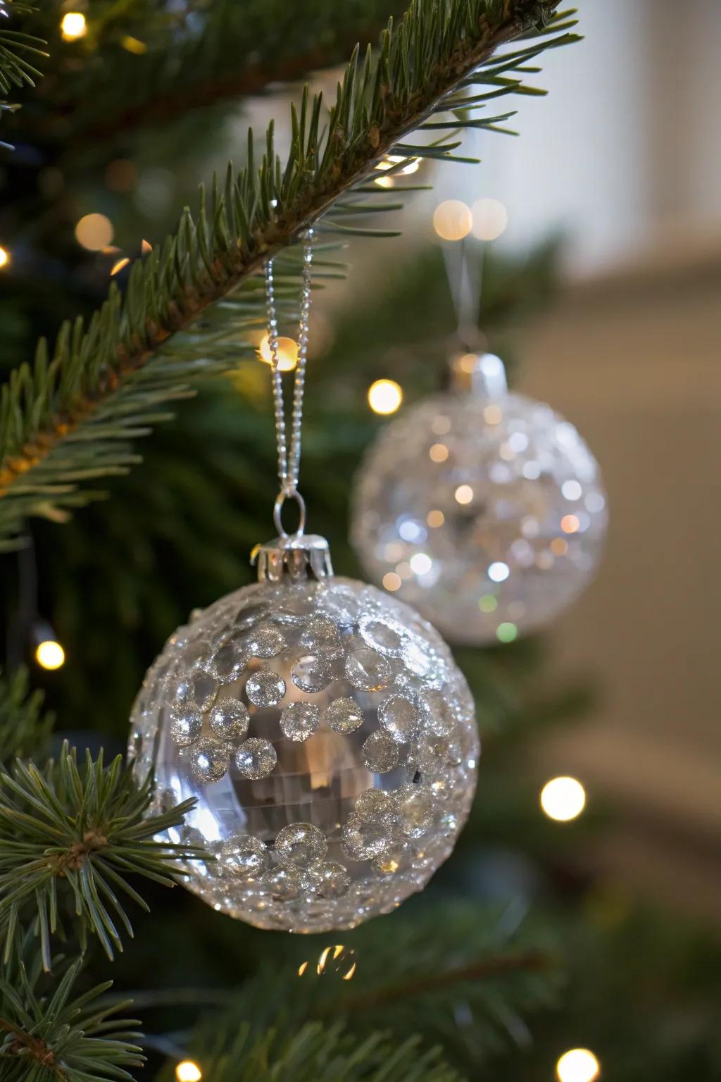 Crystal clear baubles add a sophisticated touch.