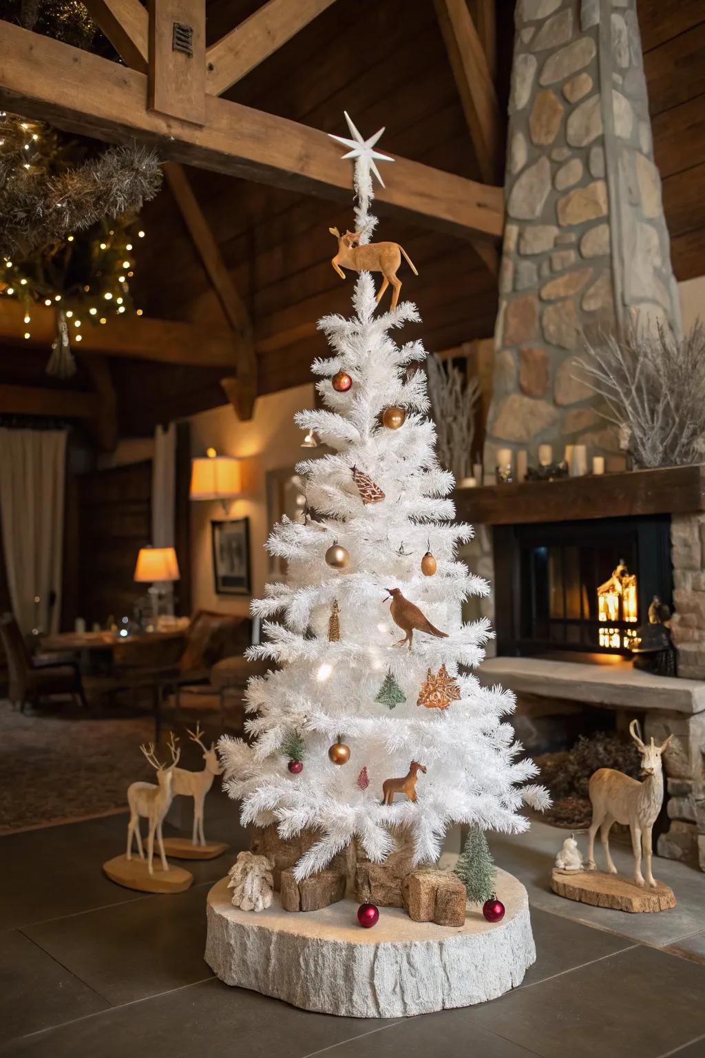 Enchanted forest majesty on a white Christmas tree.