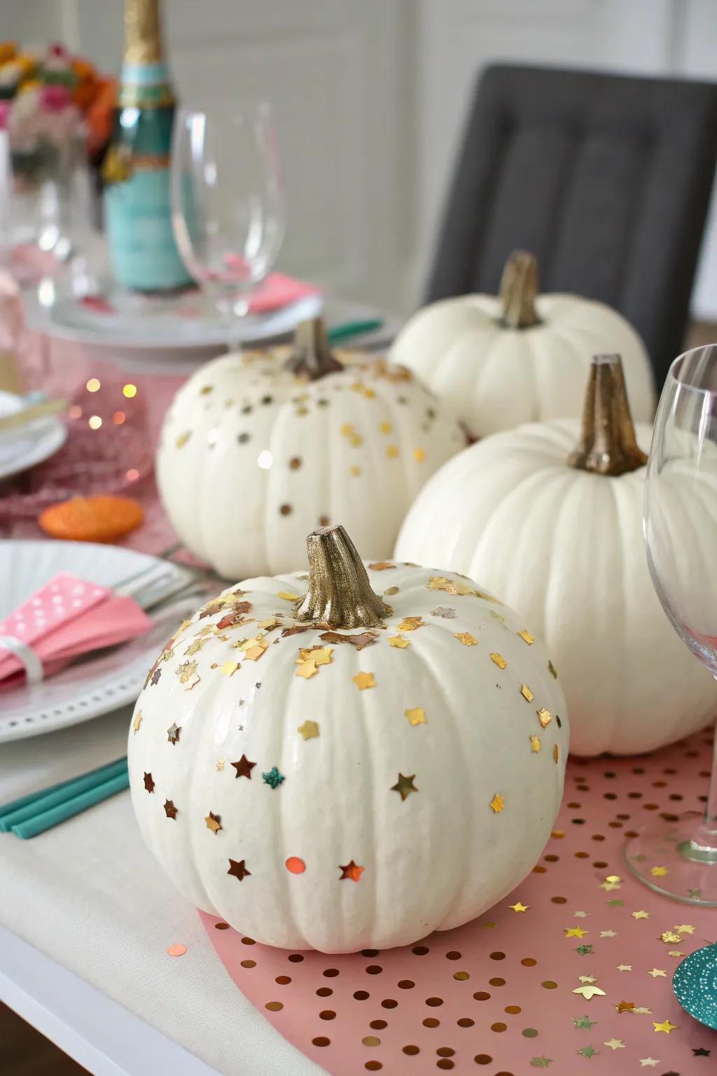 Shimmering fragments for a festive pumpkin appearance.