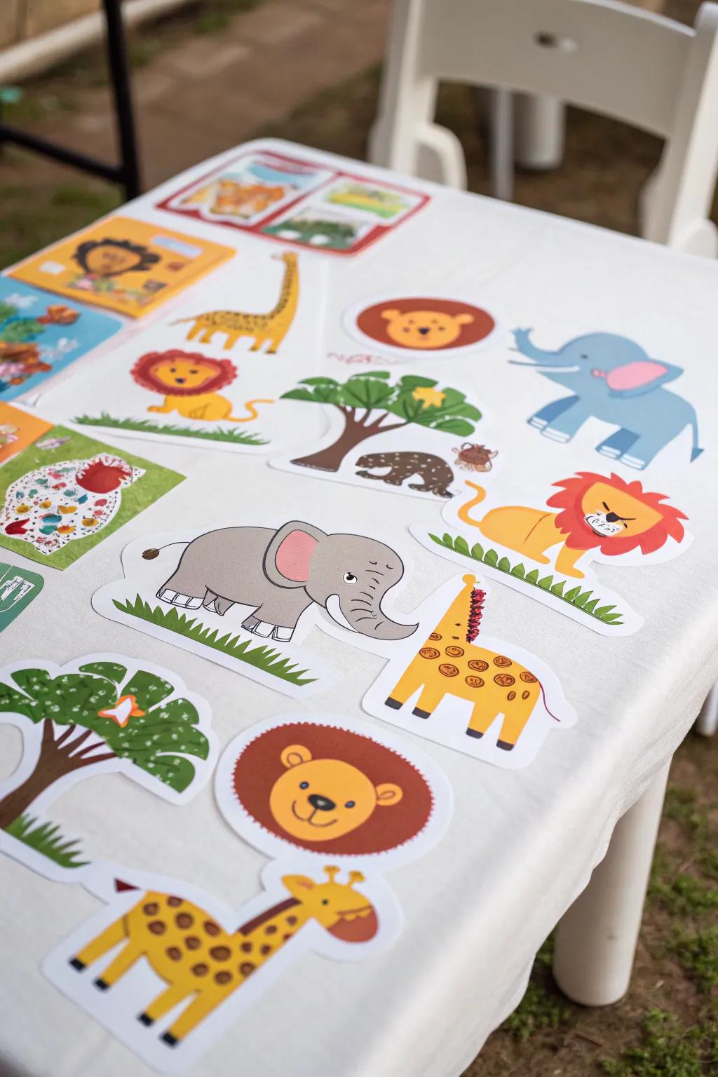 Safari-themed decals infusing a spirited component into any festivity.