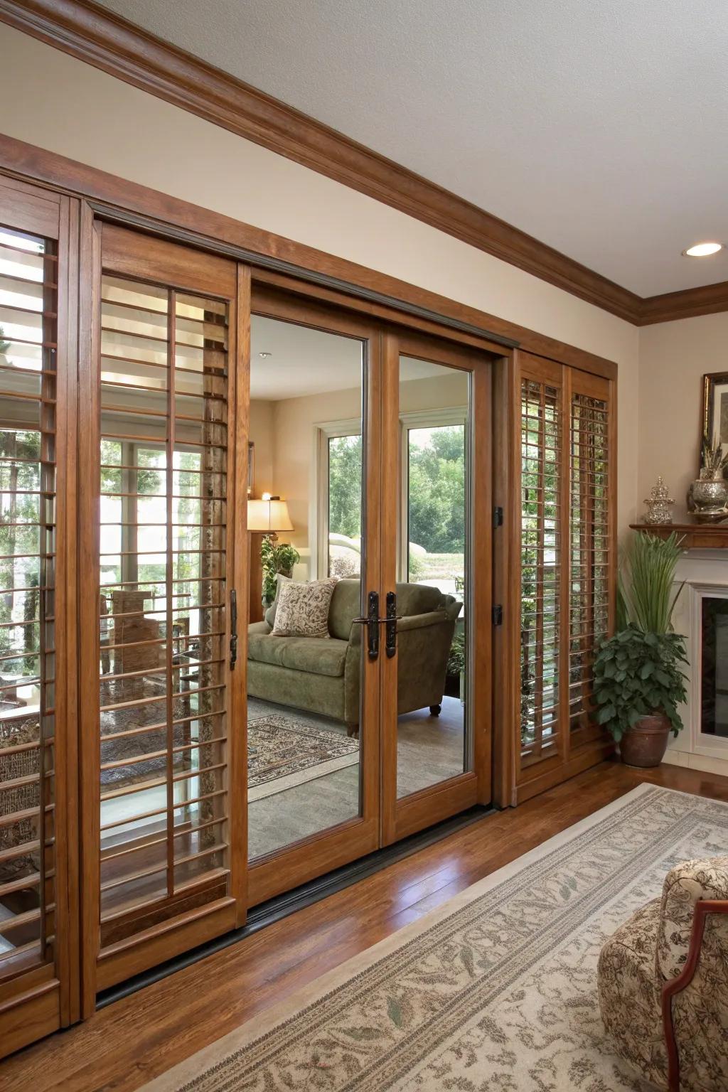Gliding shutters proffer timeless charm and functionality.