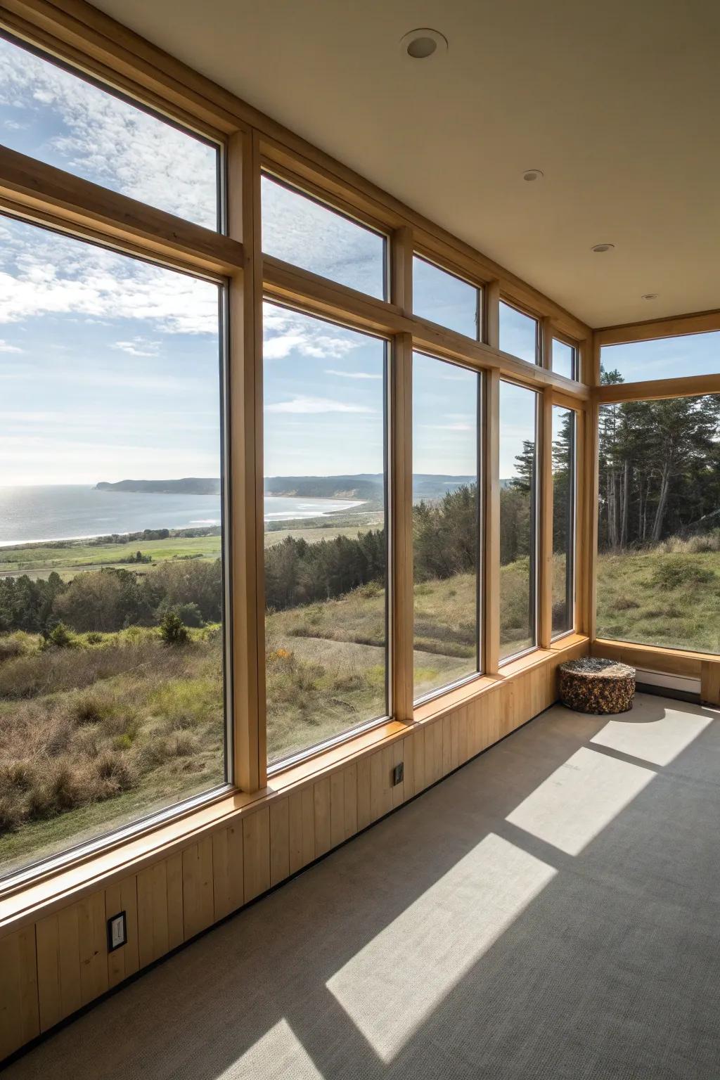 Encompassing corner windows deliver panoramic outdoor vistas.
