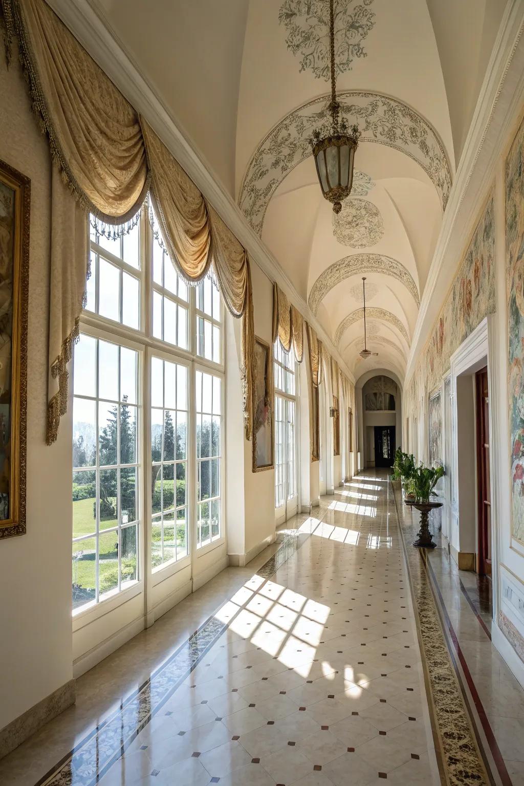 An upper-pane textile can elegantly finish off your pane treatments.