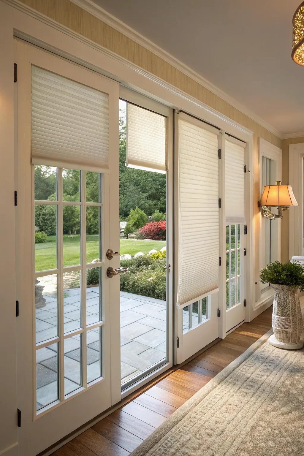 Honeycomb shades provide energy efficiency.