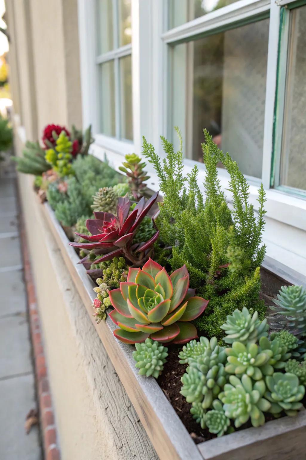 Hardy succulents add a sculptural twist to this winter window box.