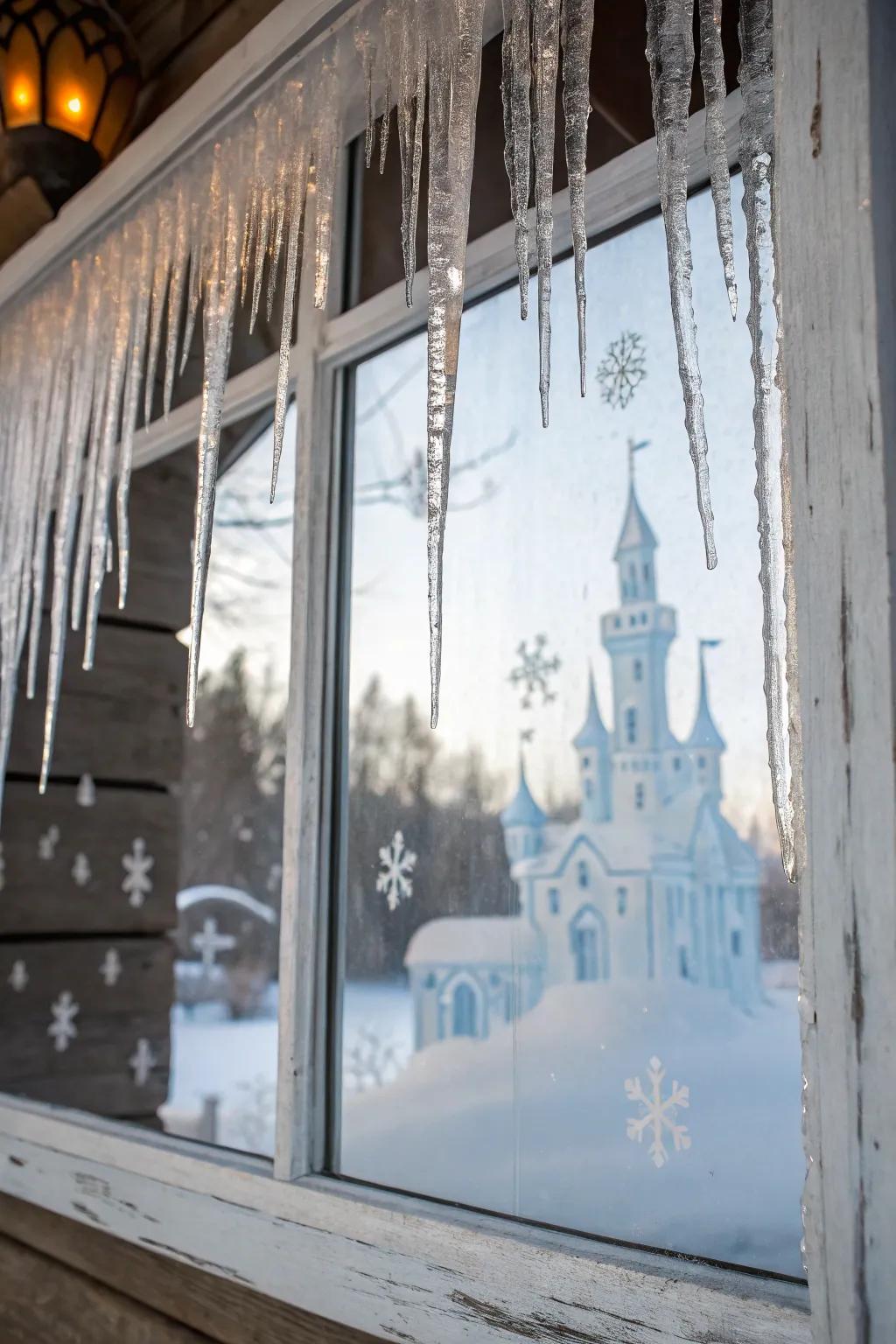 A majestic ice castle creates a magical winter wonderland.