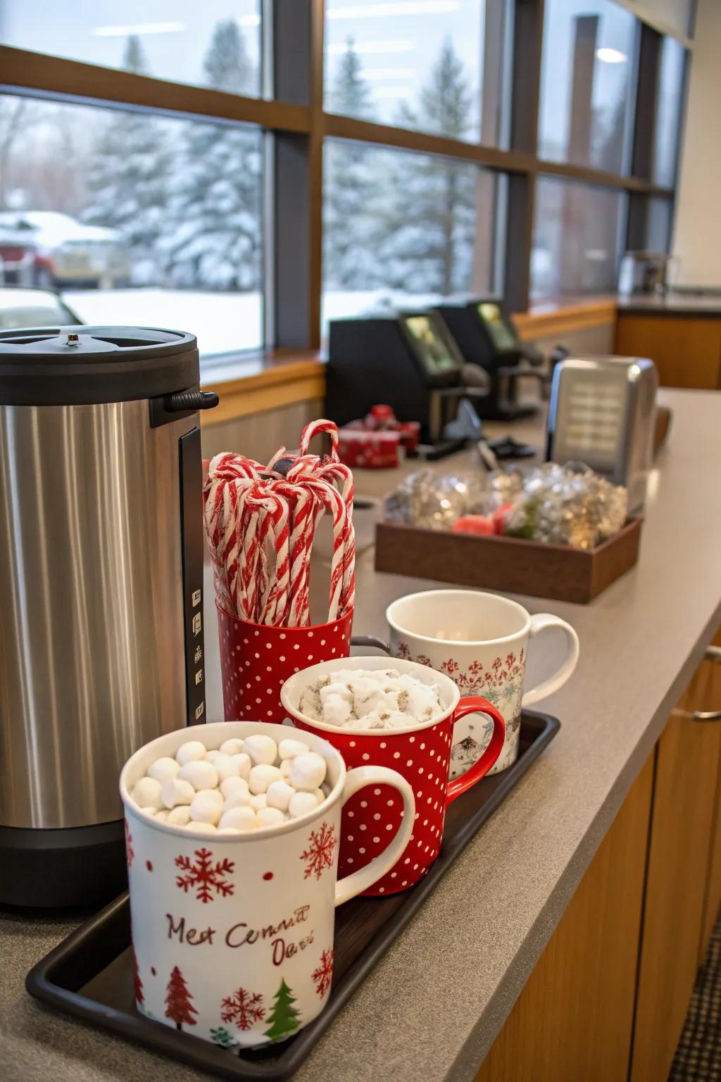 A winter themed coffee spot warms and delights your office.