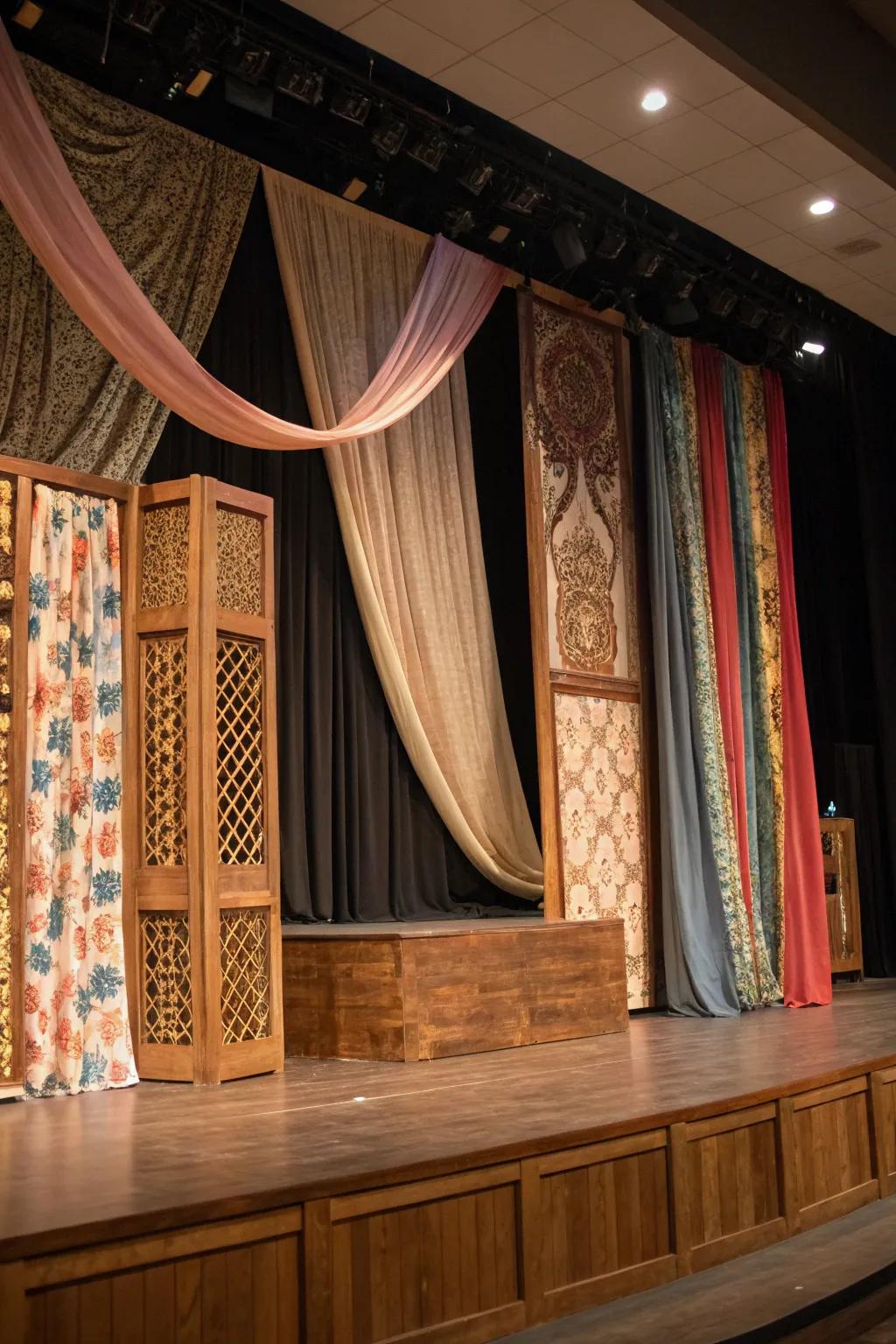 Textural components enhance the depth of stage design.