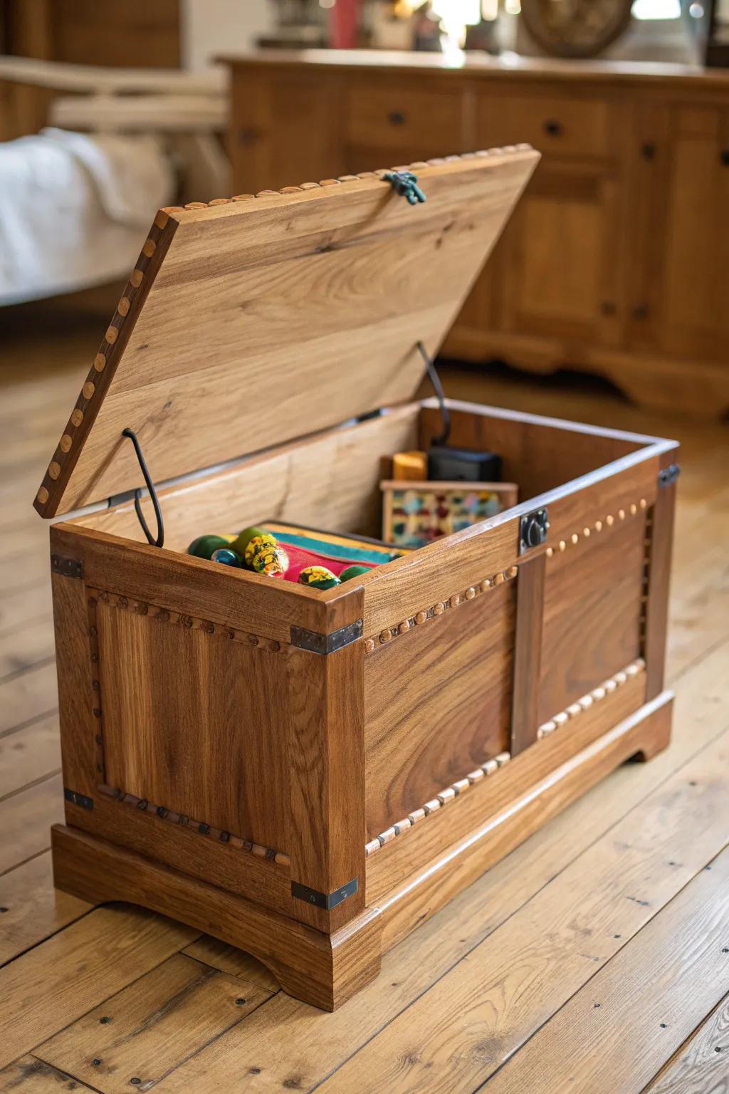 Crafted with care: A wooden toy box that combines beauty with function, perfect for keeping treasures safe.