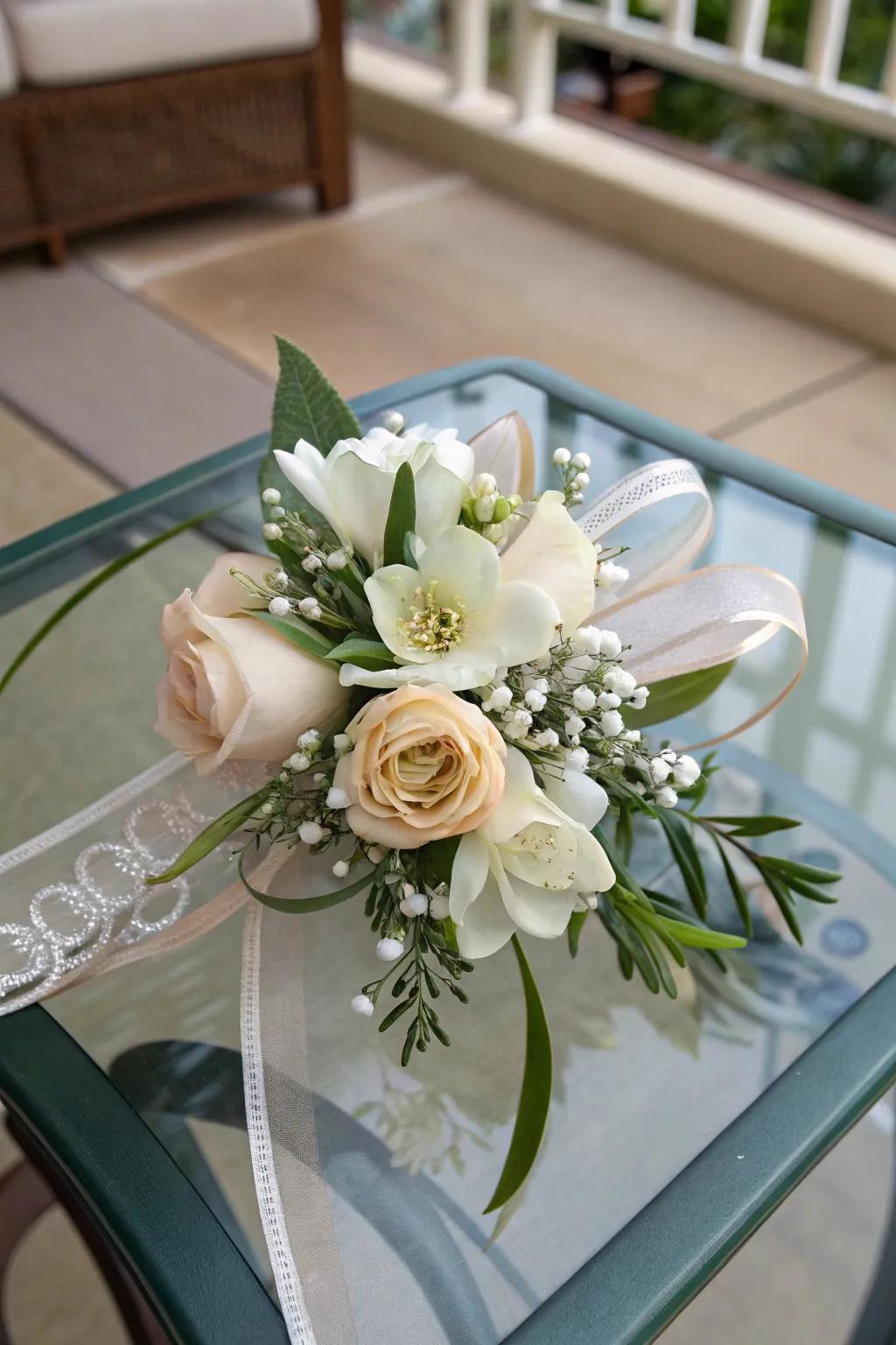 Eternal wrist adornment featuring stunning fabricated blooms.
