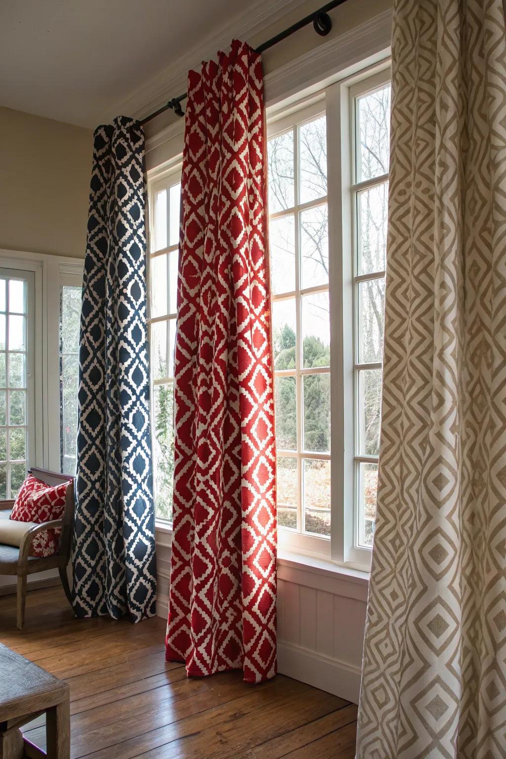 Patterned window treatments add structure and style to your Y2K room.