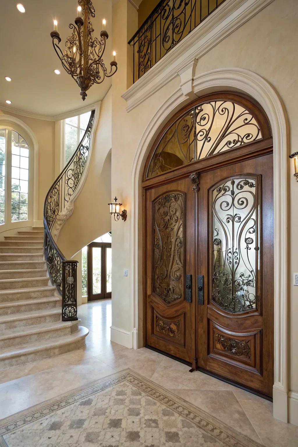 A bespoke entry door elevates the entryway's aesthetic and leaves an enduring initial impression.