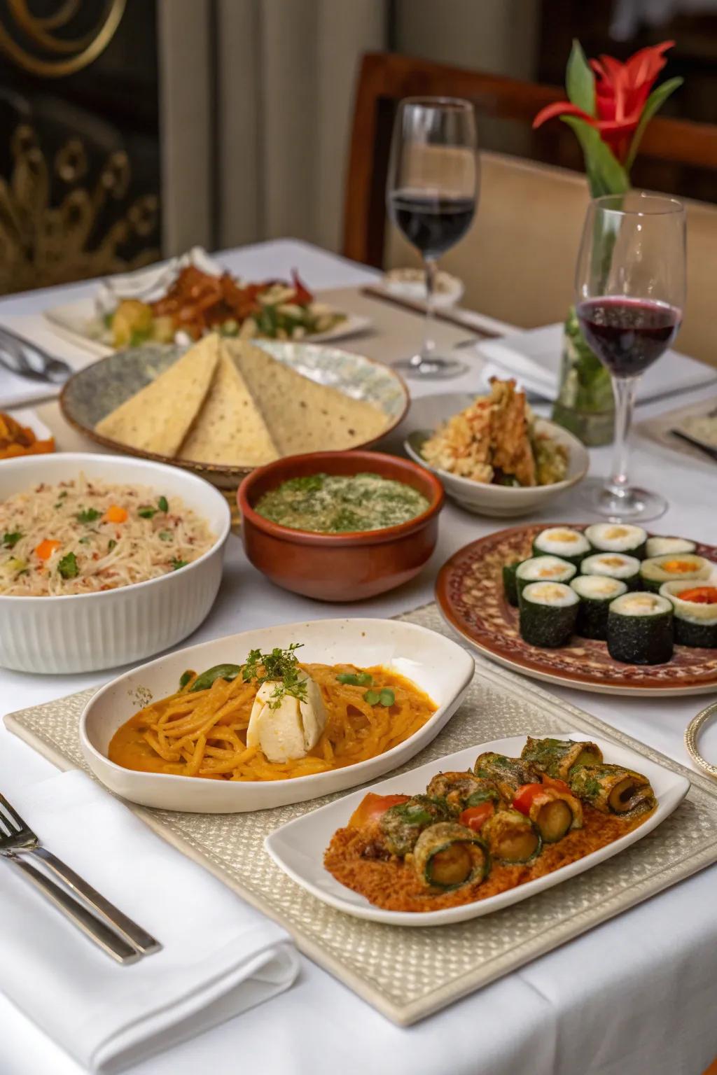 Embark on a culinary adventure with a global cuisine feast.