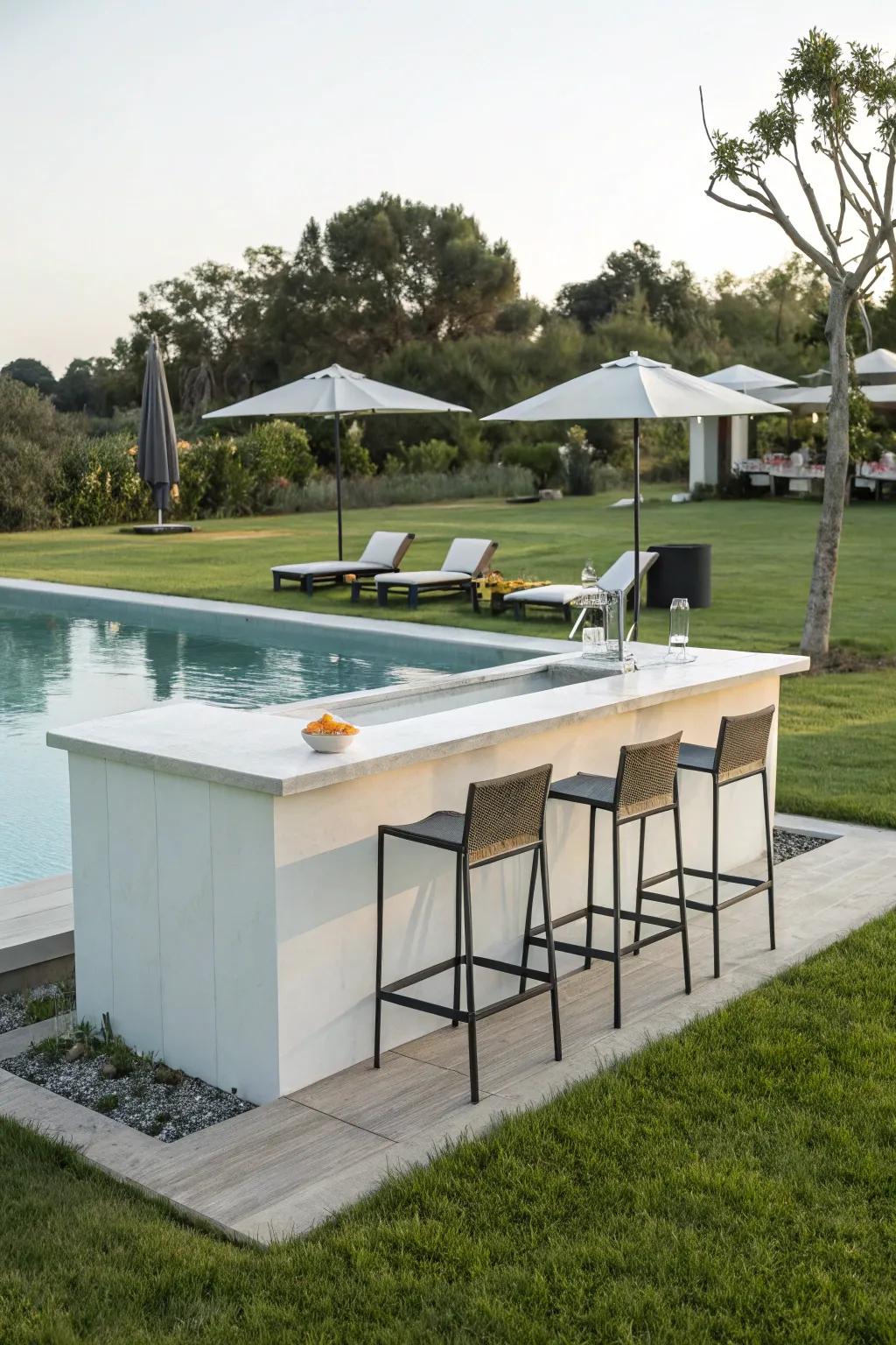 A minimalist design complements a modern poolside aesthetic beautifully.