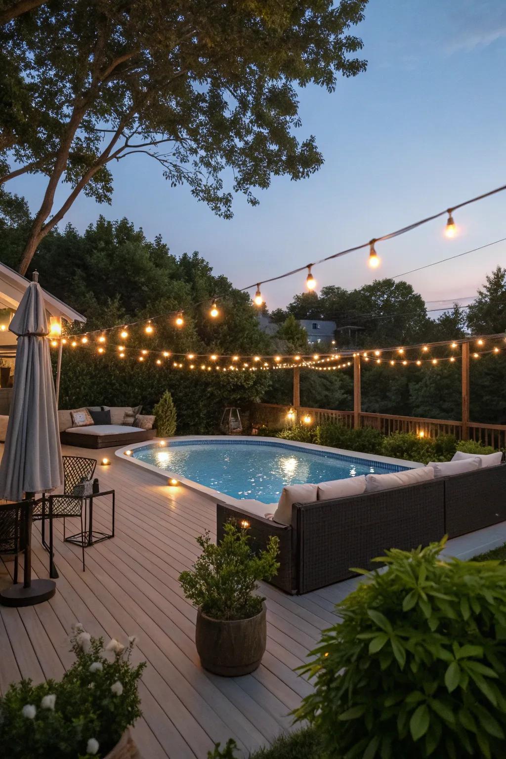 Subtle lighting transforms your pool deck into a nighttime oasis.