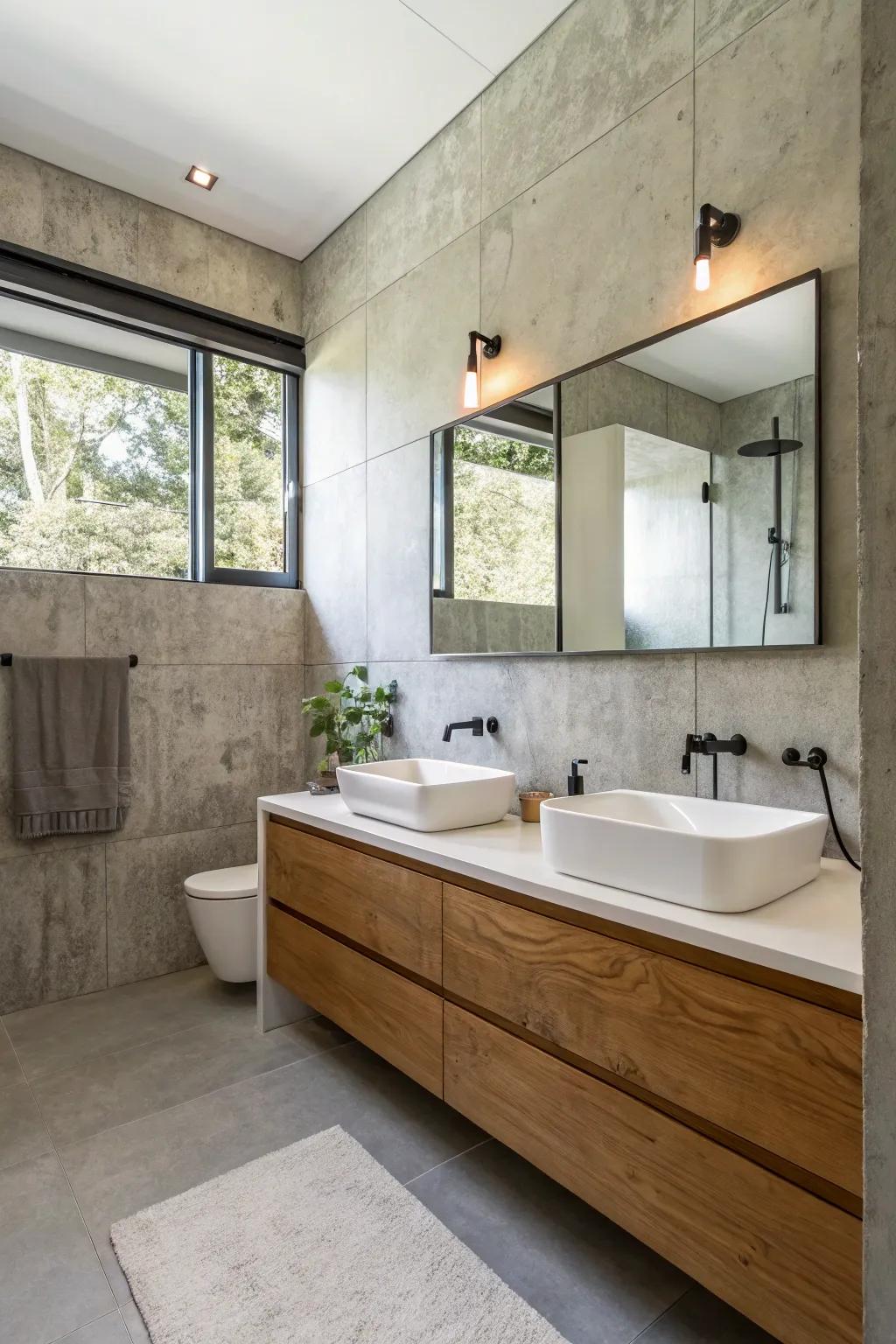 A minimalist concrete look offers elegance and simplicity.