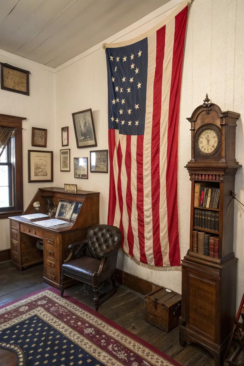 A vintage Stars and Stripes adds character, seamlessly blending history and design.