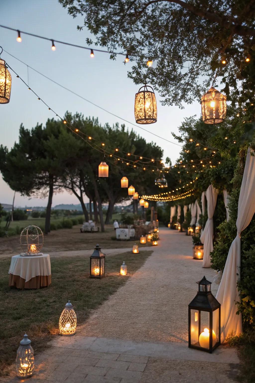 Create enchantment outdoors with beautiful lamps.
