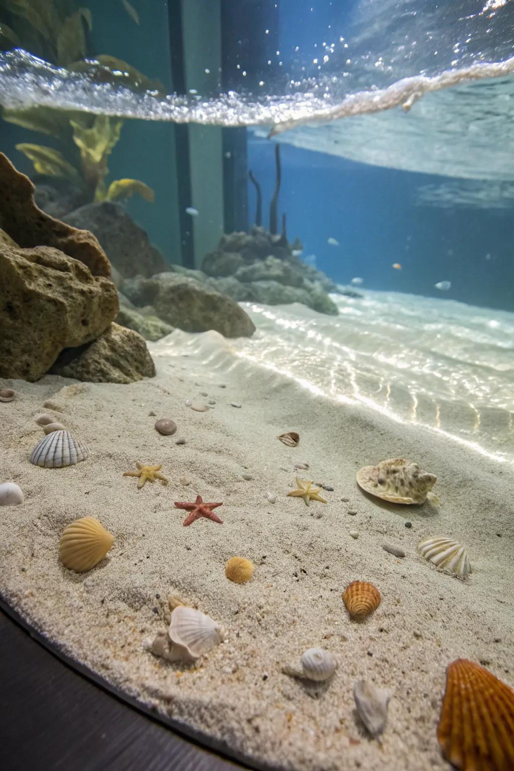 A coastal oasis aquarium transports ocean serenity indoors.