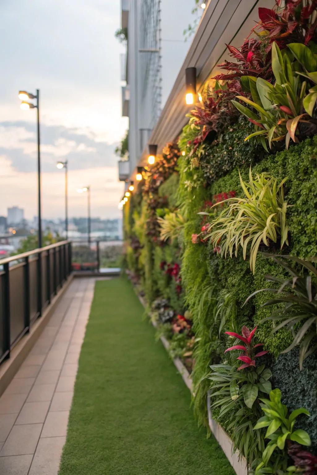 Maximize greenery in limited spaces with a synthetic vertical garden.