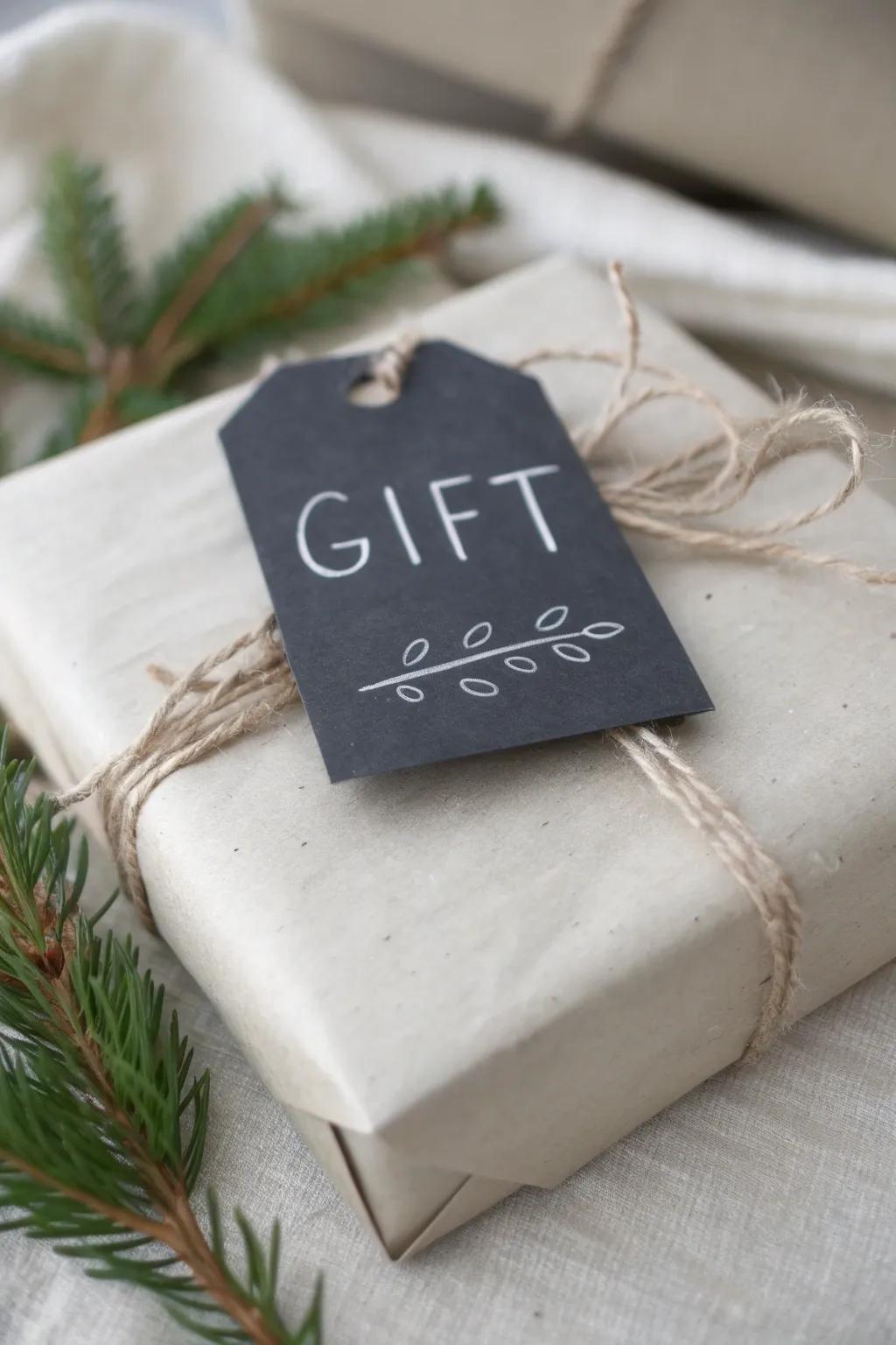 A charming gift featuring a reusable chalkboard tag for personalization.