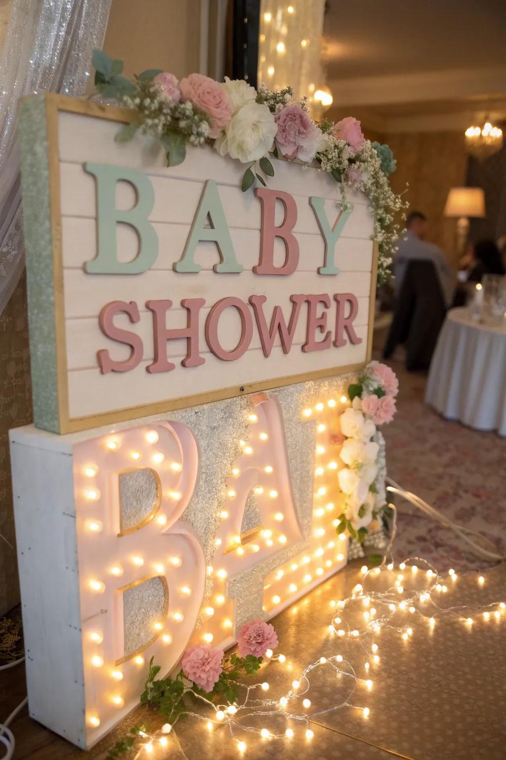 Light-up signs create a magical and illuminated atmosphere.