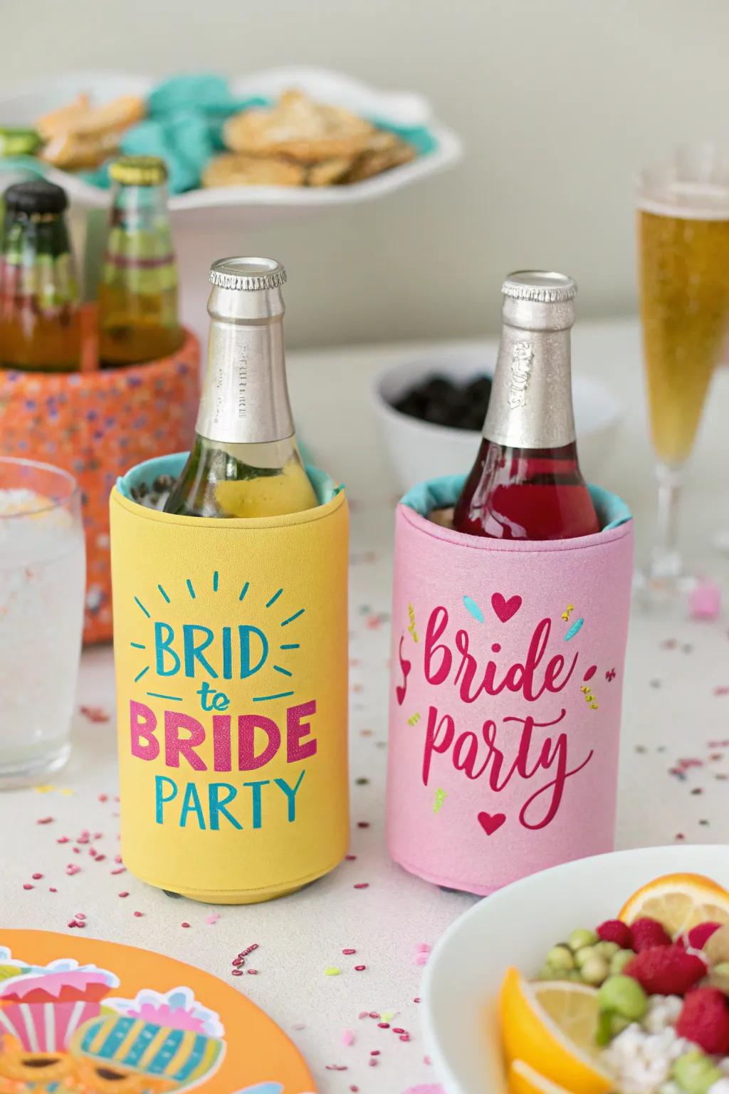 Themed can koozies for party drinks.