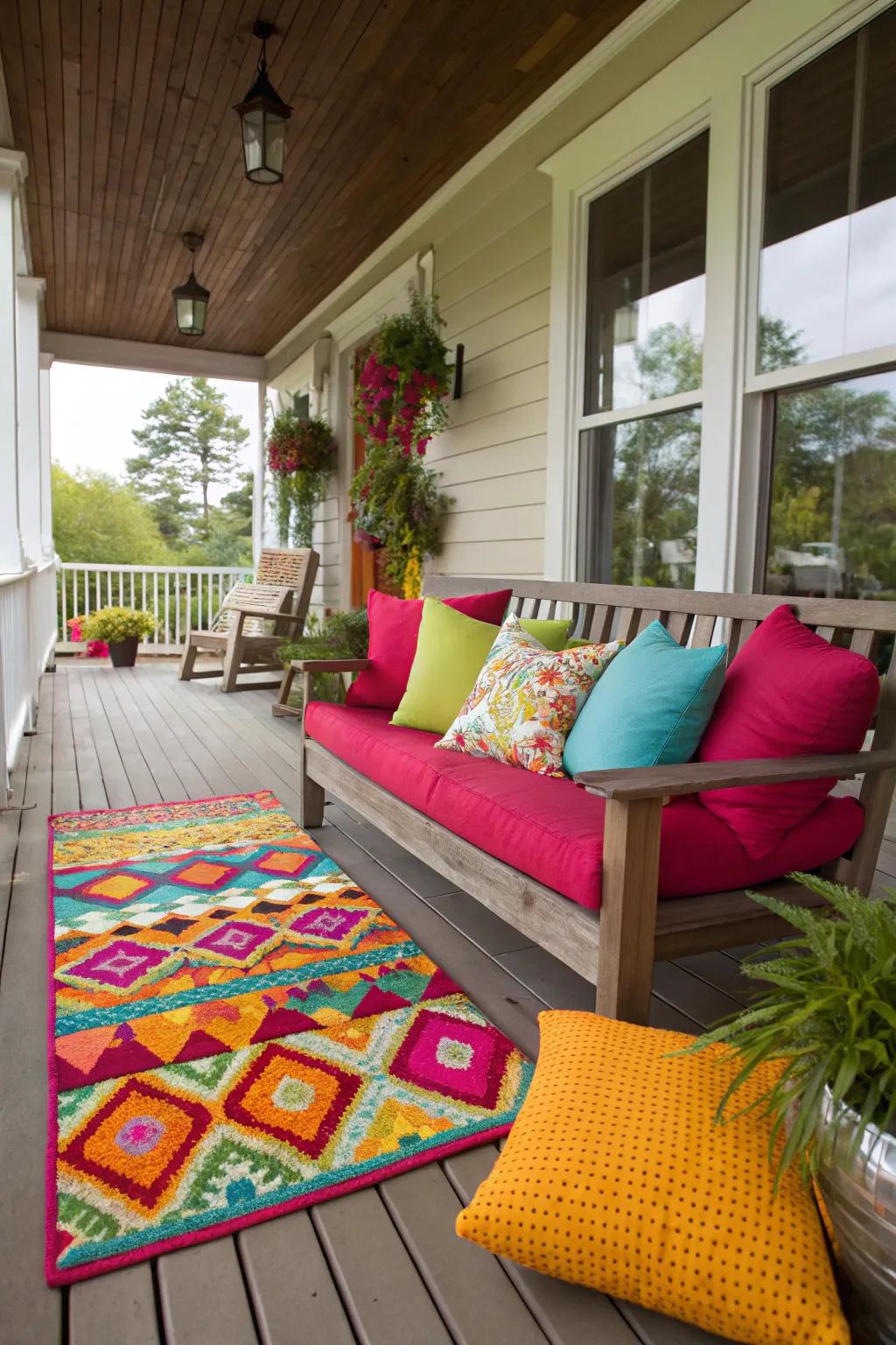 Illuminate your porch through audacious hue embellishments.