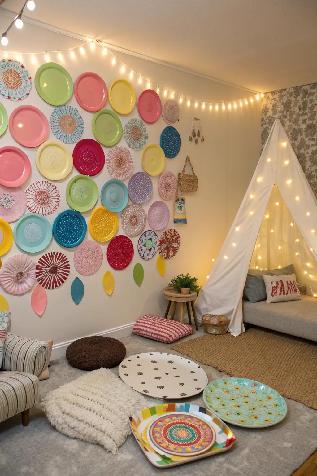 Surprise your guests with a creative plate backdrop.