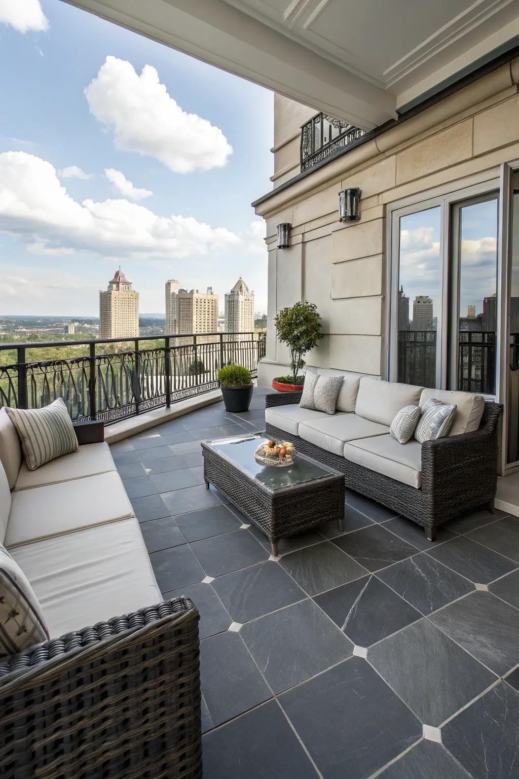 Mineral pavers provide sophistication and elegance, adding a luxurious touch to your balcony.
