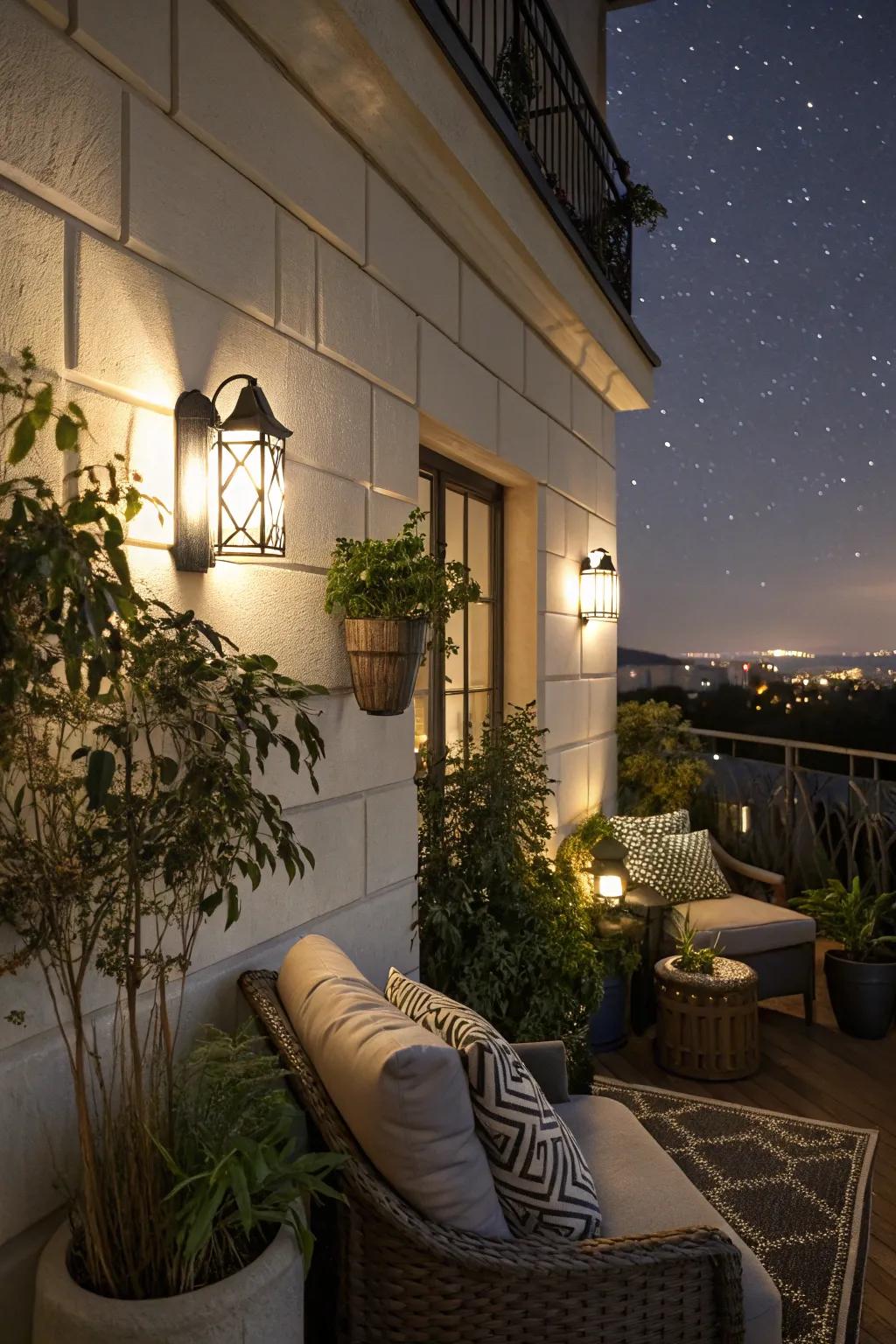 Wall lamps offer attractive and practical lighting, enhancing your balcony's features.