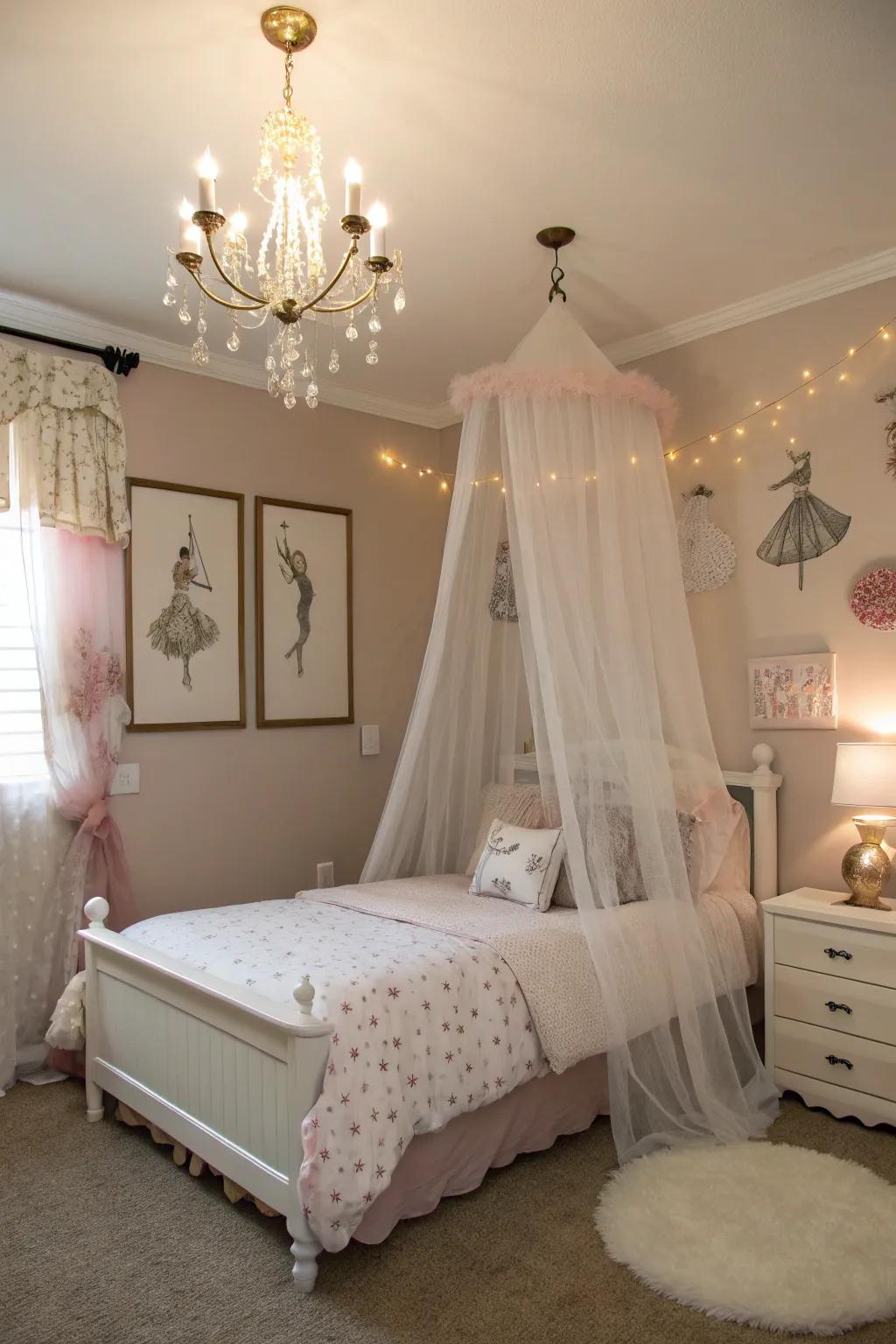 Mesh fabric inserts a whimsical, dress-like sophistication.