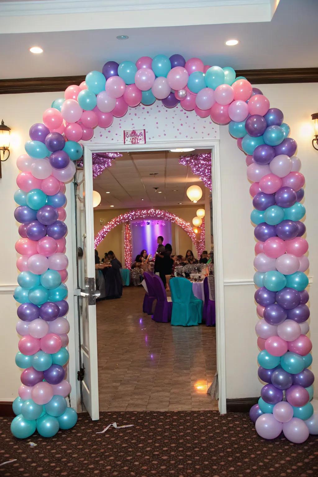A grand balloon arch creating an impressive and welcoming entrance