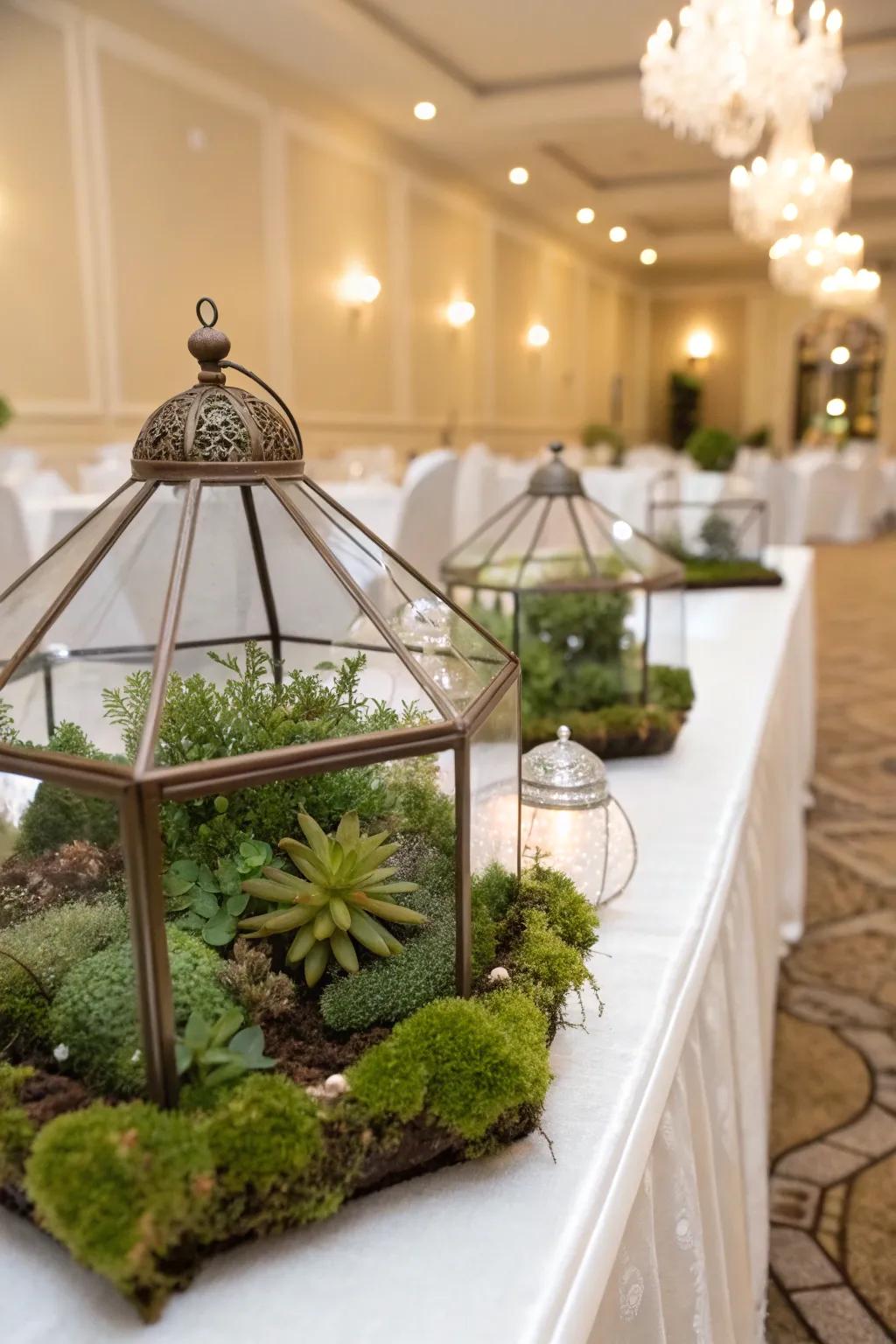 Terrariums bringing a hint of green to the table.