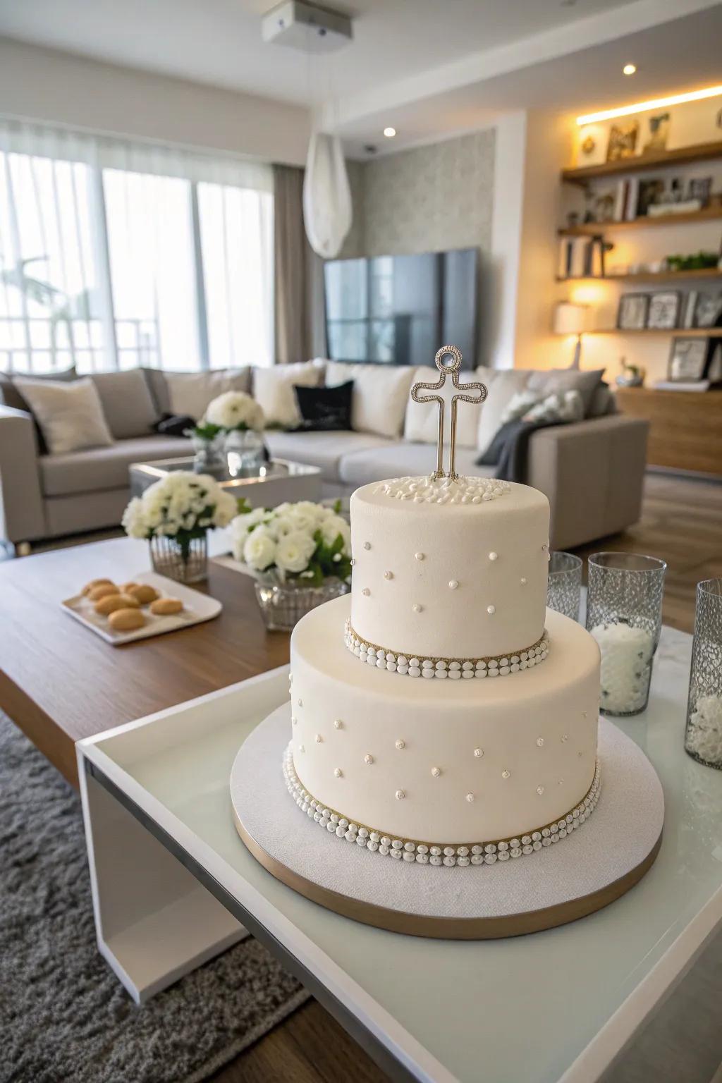 A sleek and modern cake exhibiting understated charm.